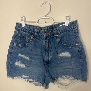H&M denim distressed shorts